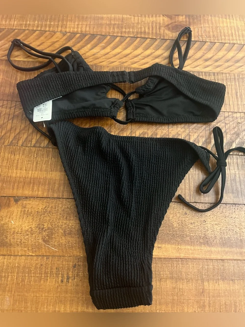 NWT Aerie FULL SET Crinkle Lace Up Top + Tie Bottom in Black - Sz M